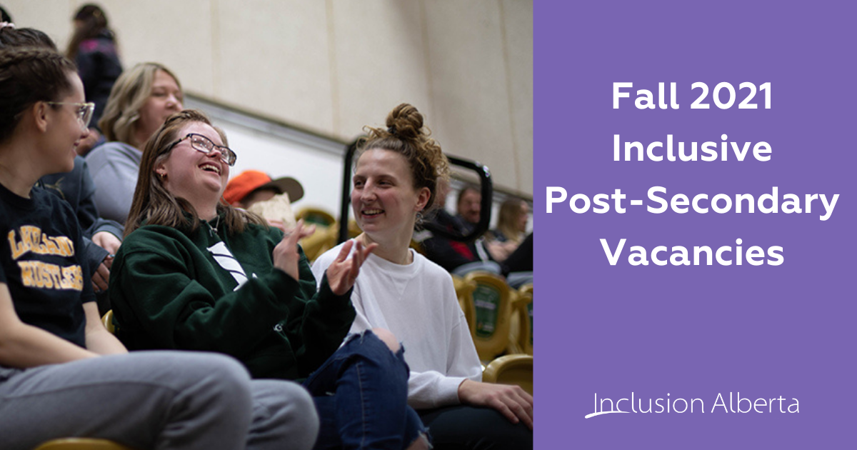 Fall 2021 Inclusive Post-Secondary Vacancies. 3 students cheer a sporting event together from the stands.