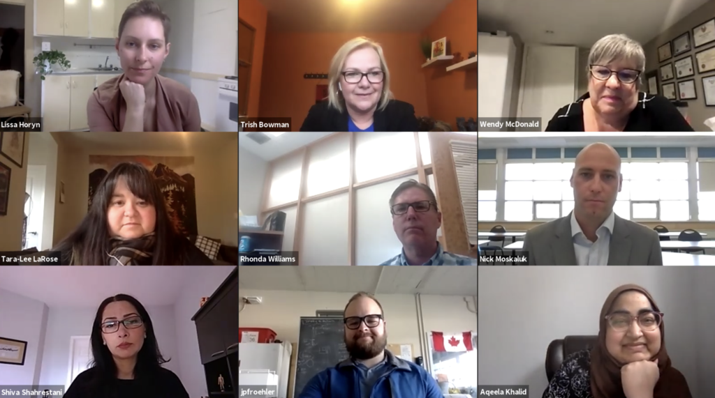 Screen snap of 9 people in a zoom meeting as AE Cross School receives their award