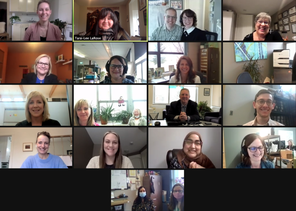 Screen snap of 17 people in a zoom meeting as St. Mary School and ECDS receive their award